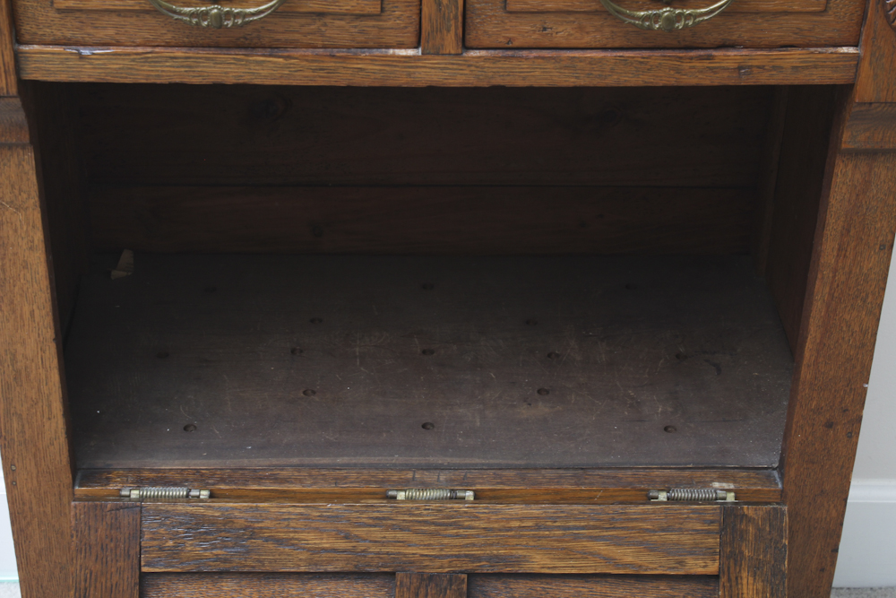 Antique Oak Marble Top Barber Shop Cabinet