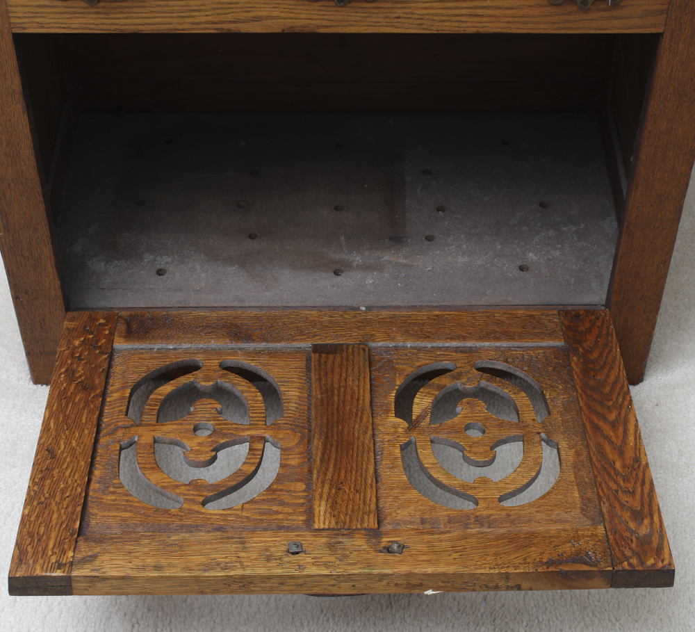 Antique Oak Marble Top Barber Shop Cabinet