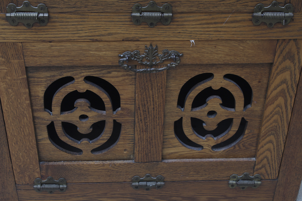 Antique Oak Marble Top Barber Shop Cabinet
