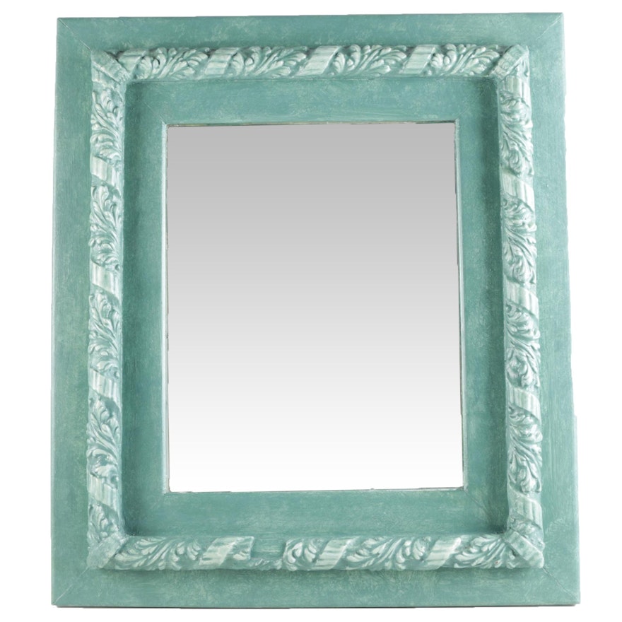 Teal Wooden Frame Wall Mirror