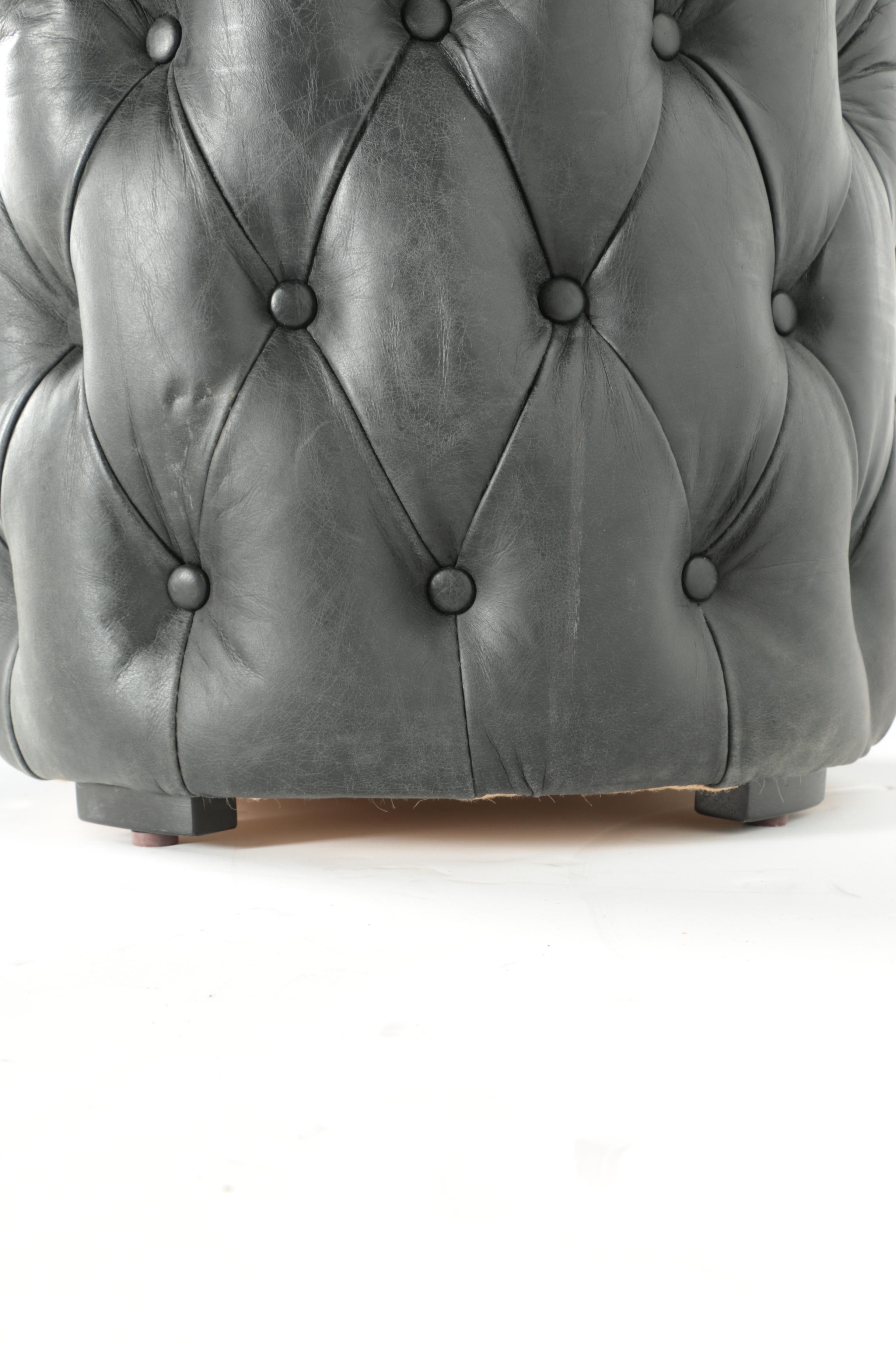 Round Black Leather Pouf