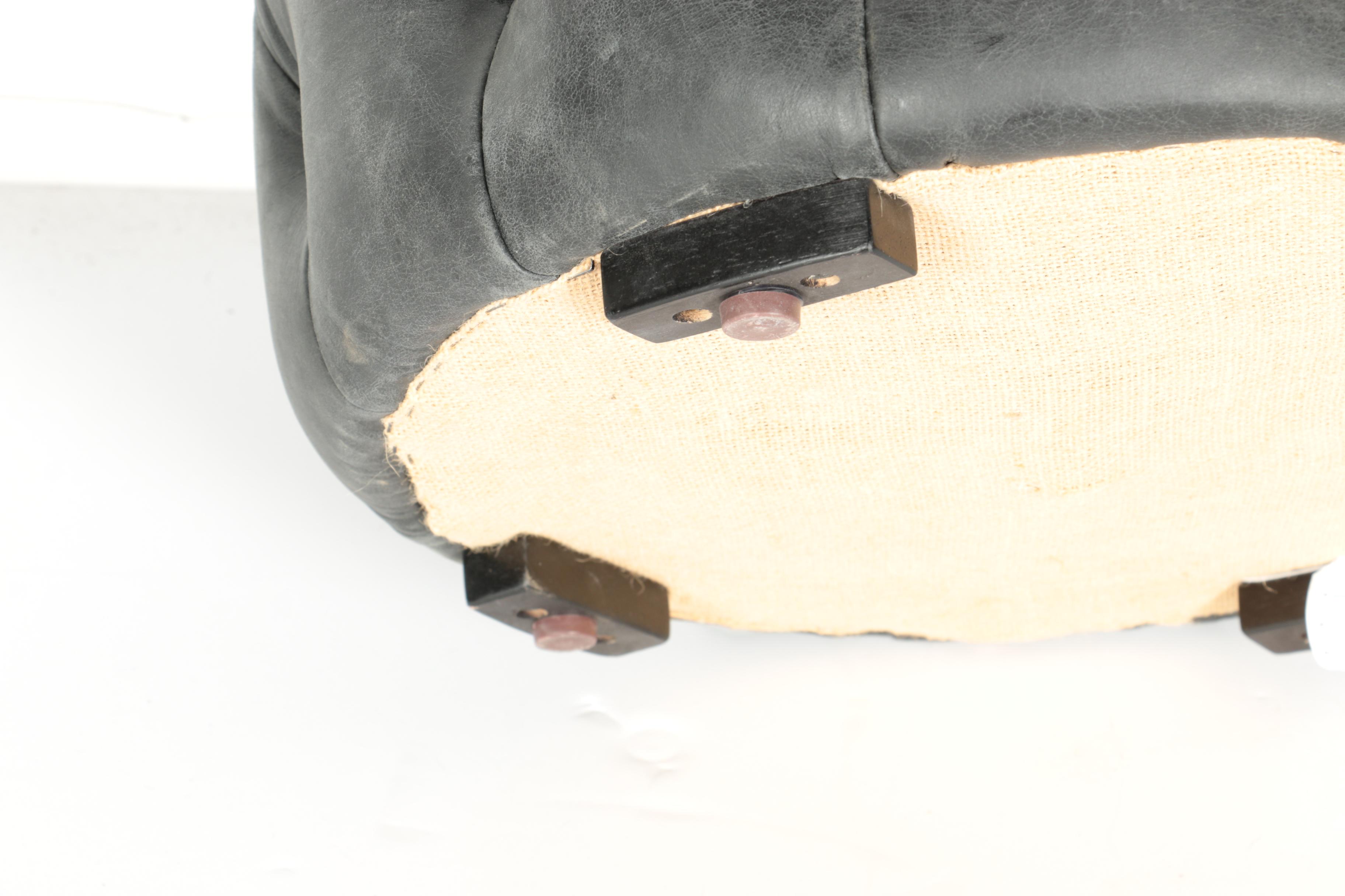 Round Black Leather Pouf