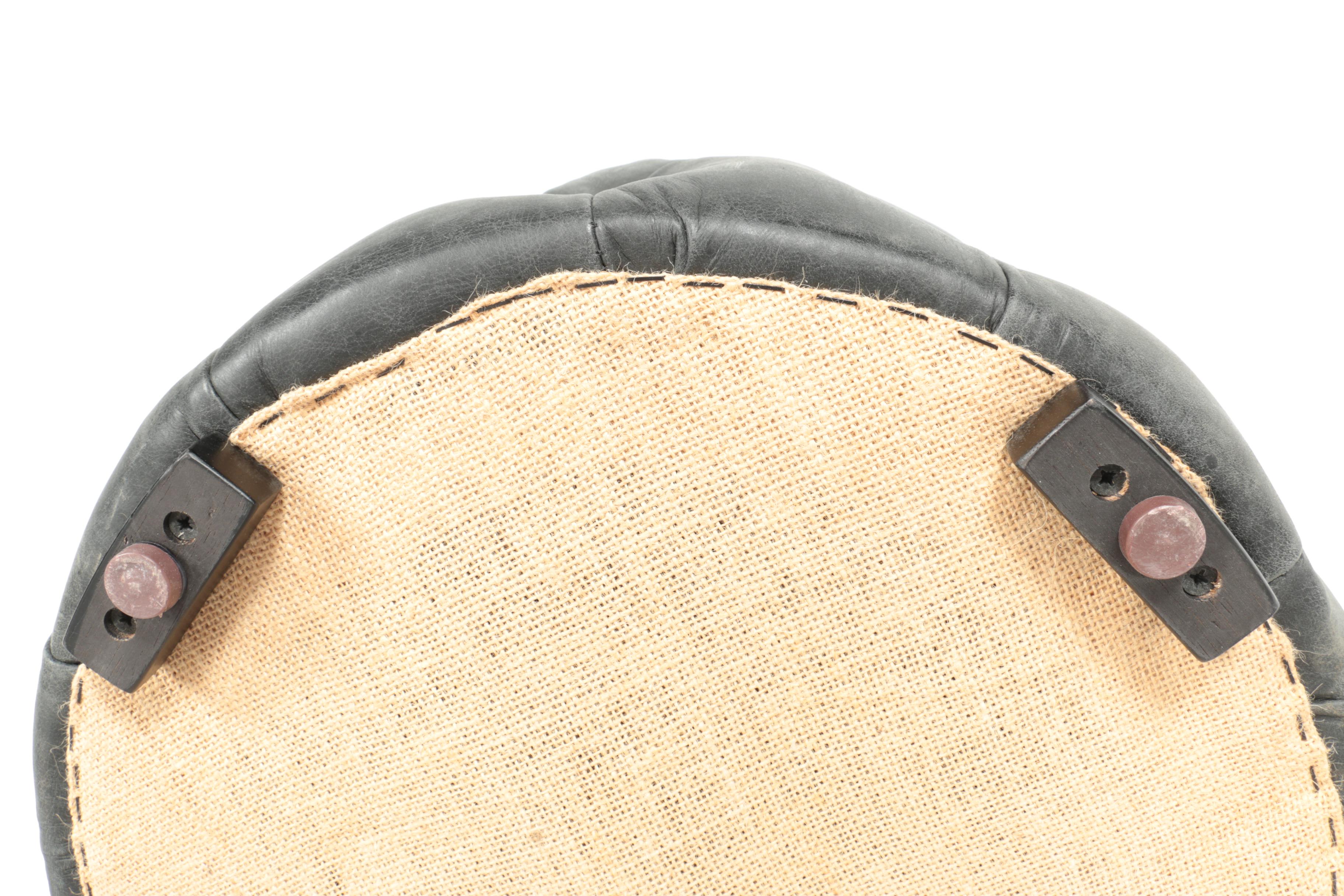 Round Black Leather Pouf