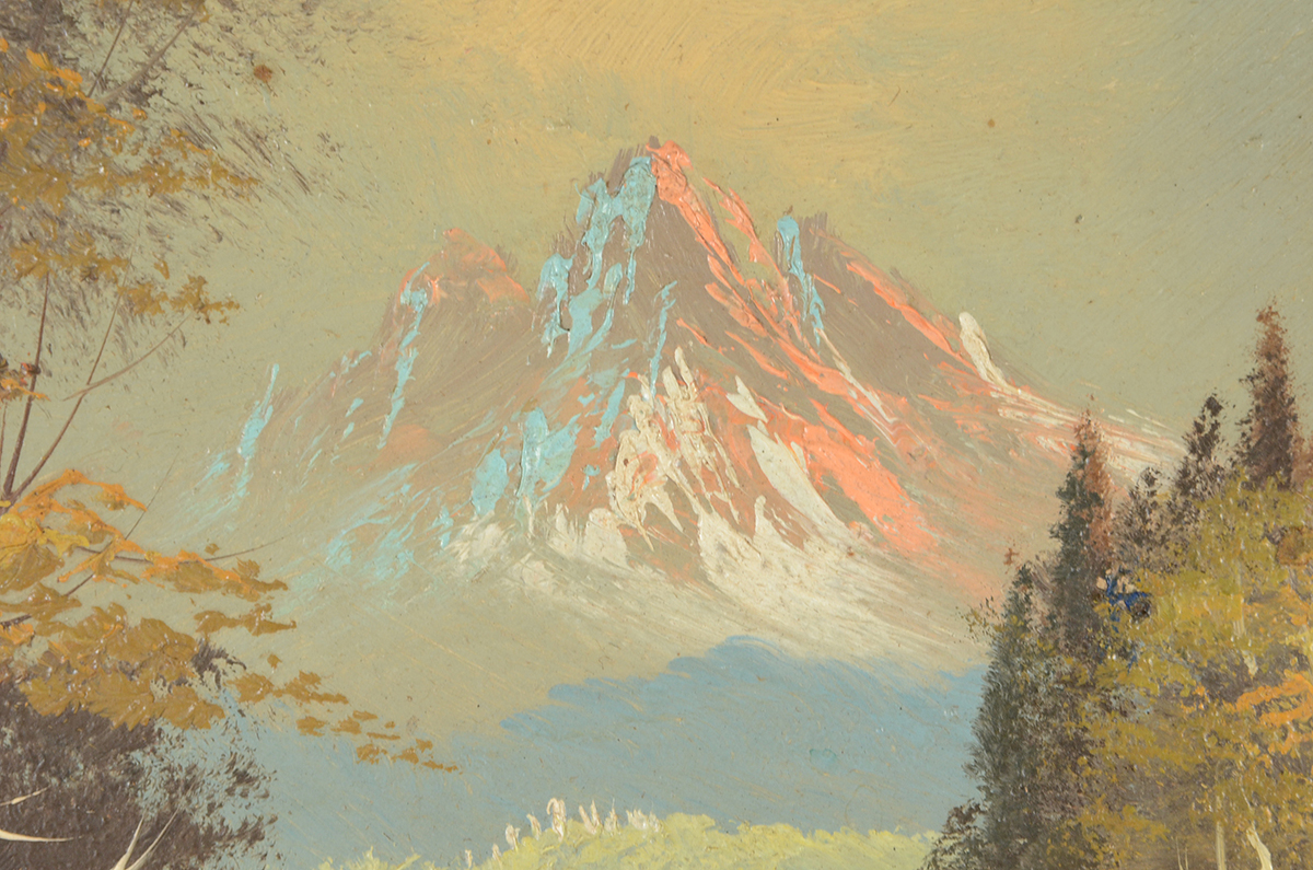 Original Vintage Oil on Board Mountain Landscape Painting