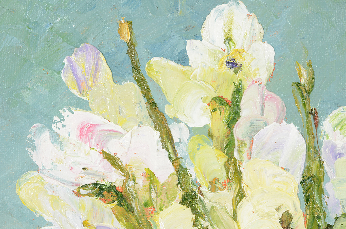 James Baldoumas Original Oil on Canvas Board "Irises"