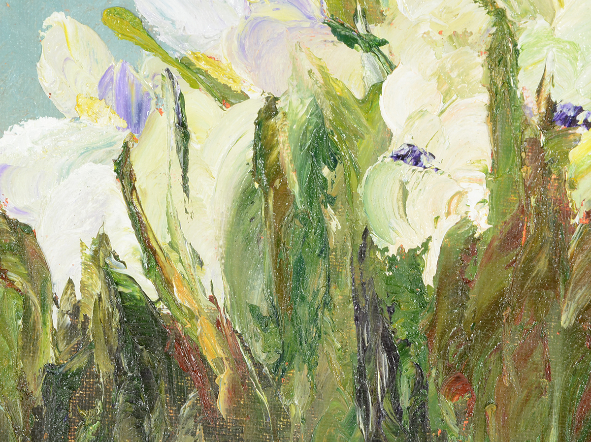 James Baldoumas Original Oil on Canvas Board "Irises"