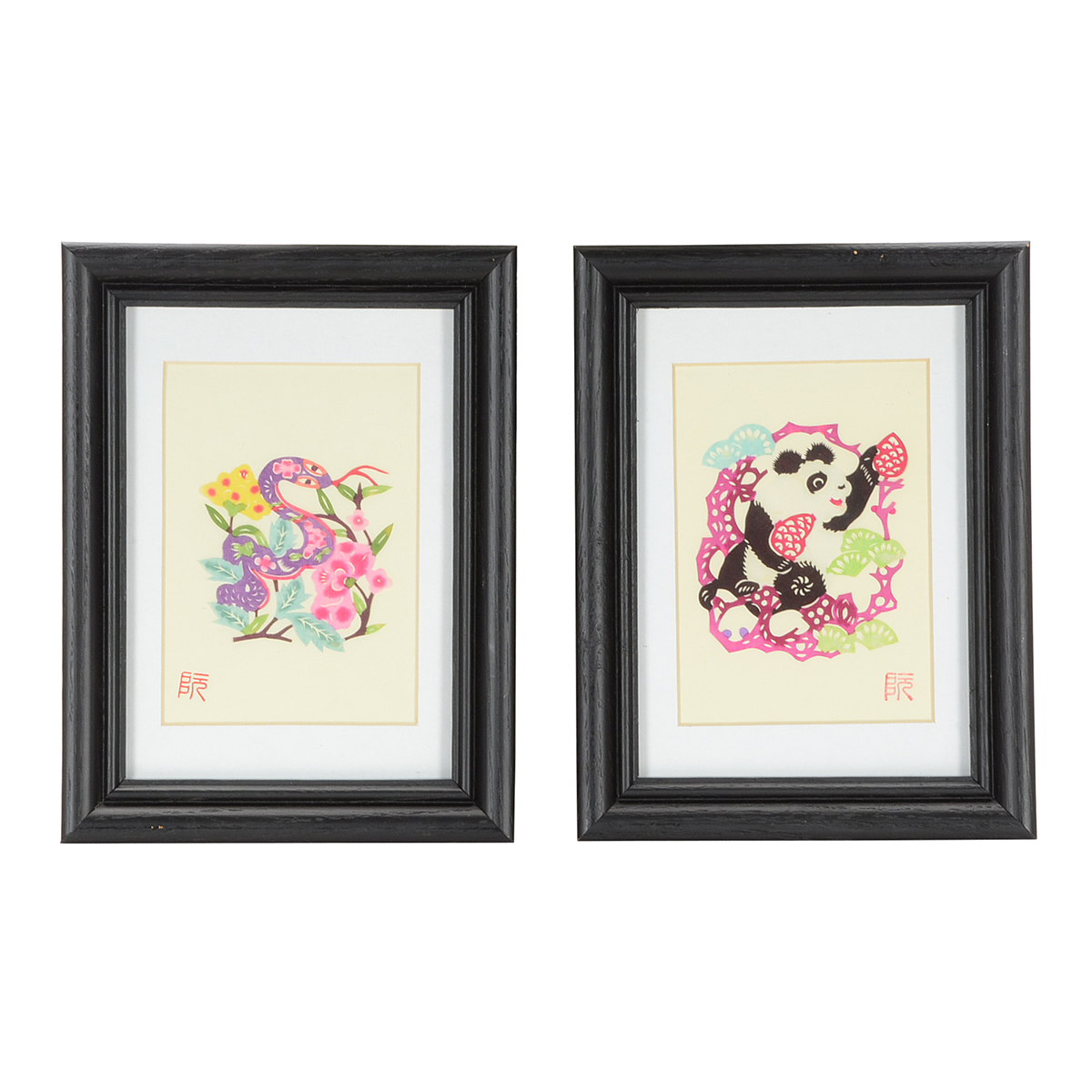 Pair of Contemporary Hand-Painted Chinese Paper-Cuts