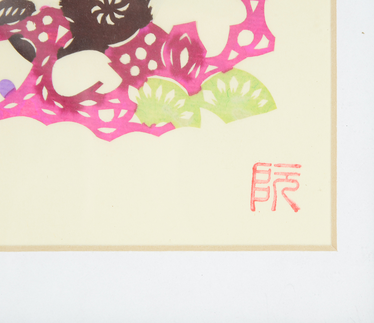 Pair of Contemporary Hand-Painted Chinese Paper-Cuts