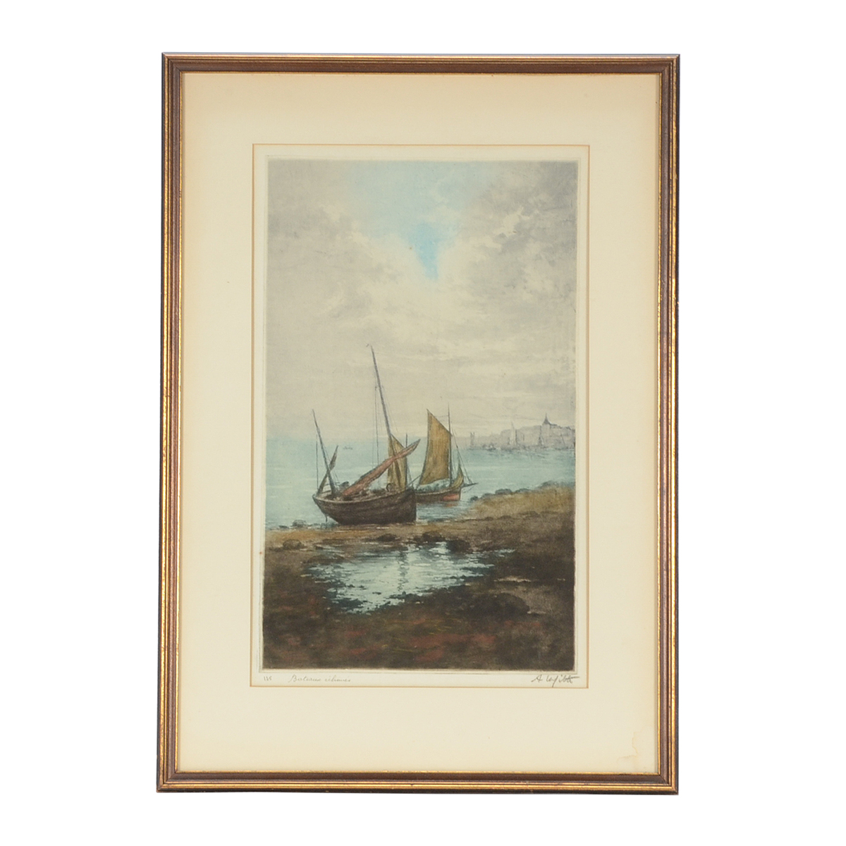 A. Lafitte Hand-Colored Etching with Aquatint "Bateaux Échaués"