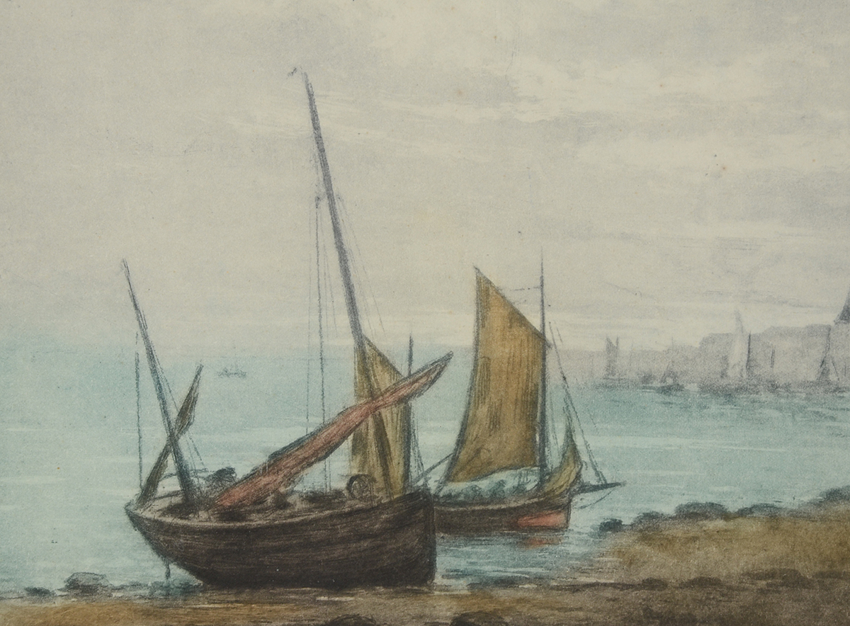 A. Lafitte Hand-Colored Etching with Aquatint "Bateaux Échaués"