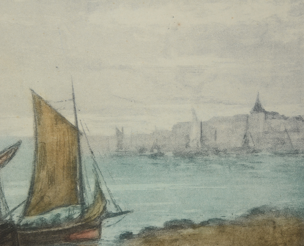 A. Lafitte Hand-Colored Etching with Aquatint "Bateaux Échaués"