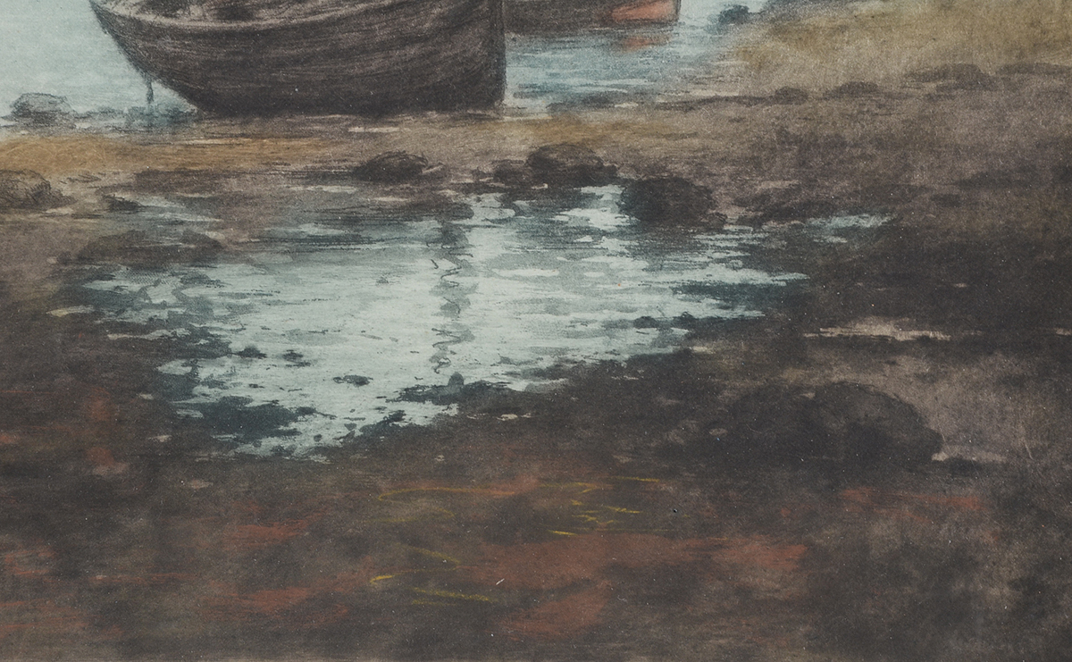 A. Lafitte Hand-Colored Etching with Aquatint "Bateaux Échaués"