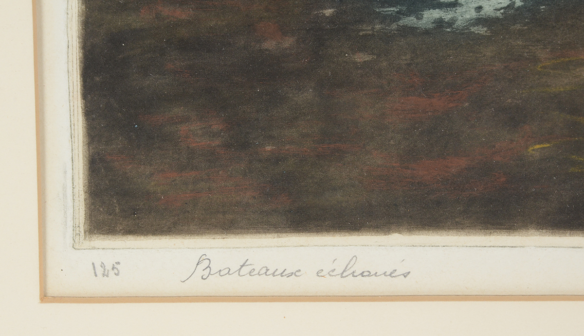 A. Lafitte Hand-Colored Etching with Aquatint "Bateaux Échaués"