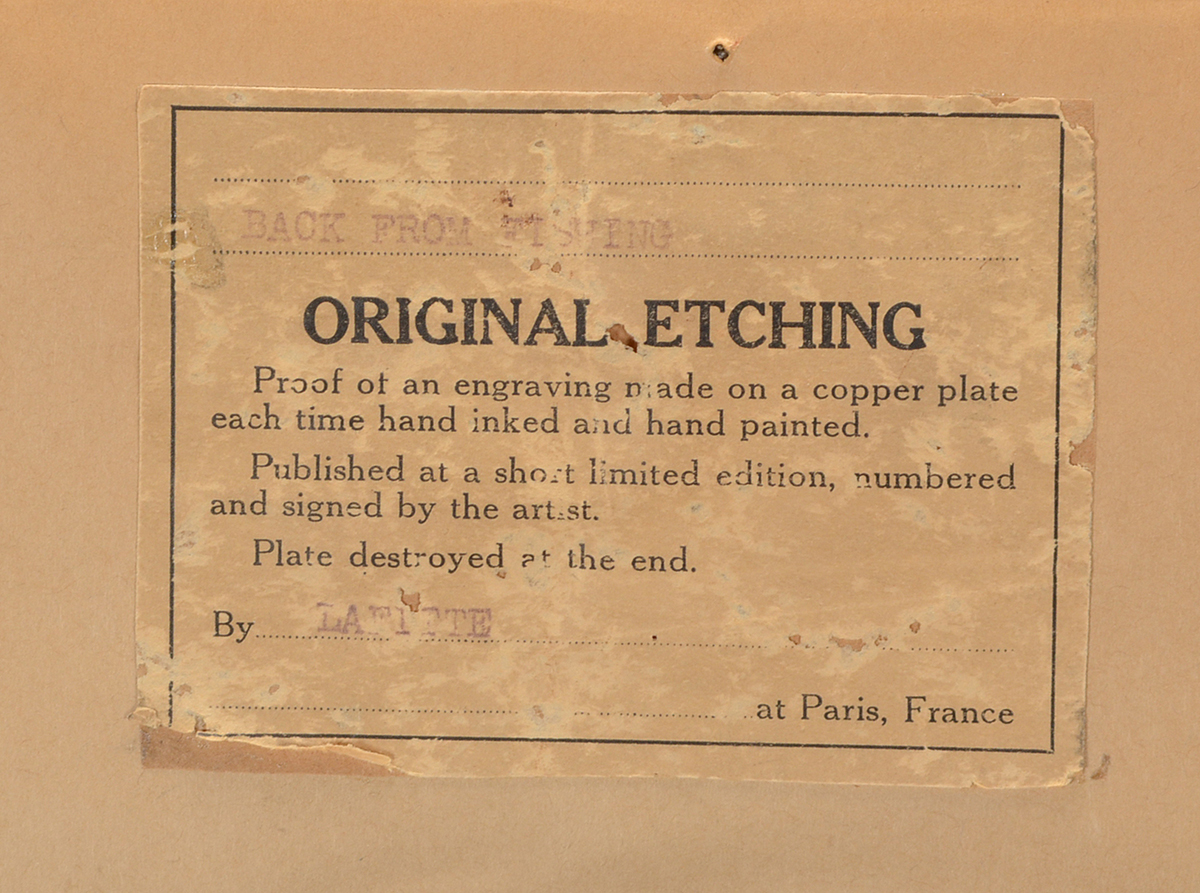 A. Lafitte Hand-Colored Etching with Aquatint "Bateaux Échaués"