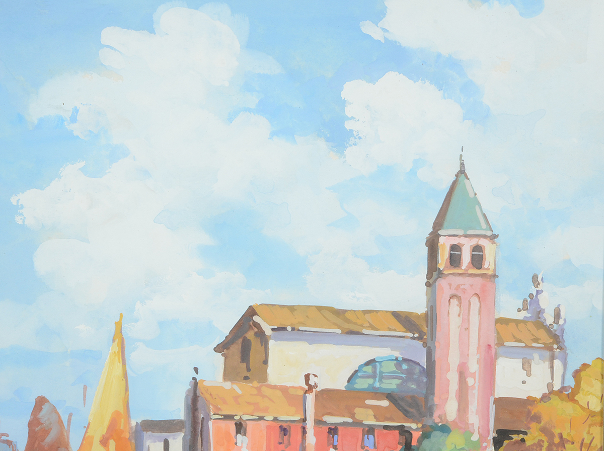 S. Borg Original 1958 Gouache Waterscape on Paper