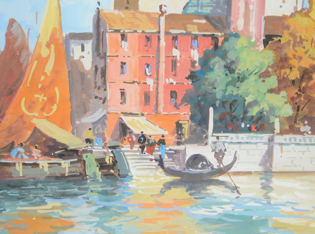 S. Borg Original 1958 Gouache Waterscape on Paper