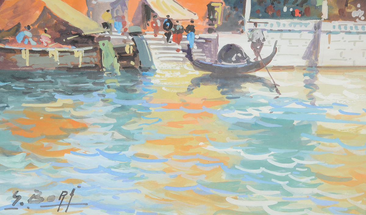 S. Borg Original 1958 Gouache Waterscape on Paper