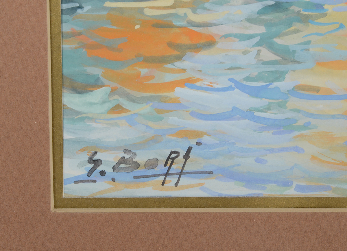 S. Borg Original 1958 Gouache Waterscape on Paper