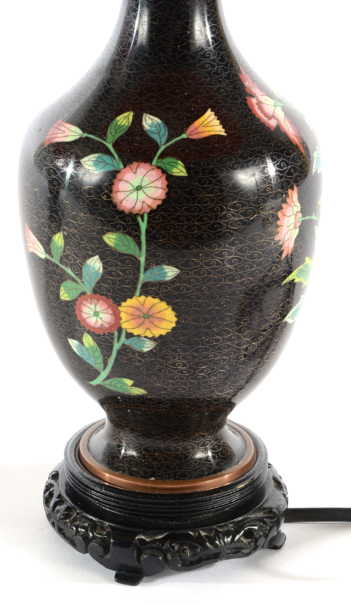 Chinese Black Cloisonné Table Lamps