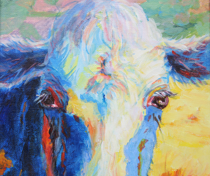Elaine Schulstad Oil Painting "Blue Cow Pink"