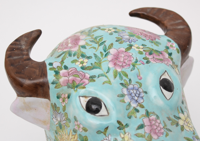 Vintage Lidded Zebu Head Vessel