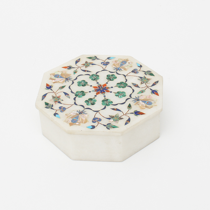 Vintage Stone Trinket Box with Floral Inlay
