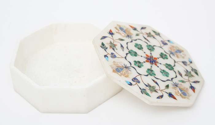 Vintage Stone Trinket Box with Floral Inlay