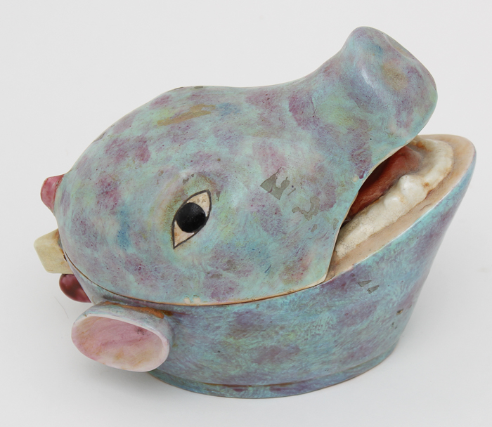 Vintage Lidded Pig Head Vessel