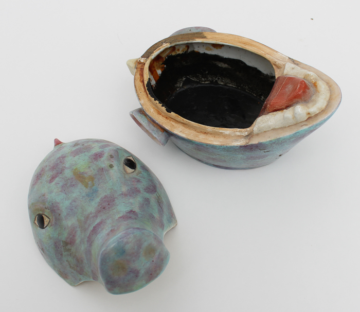 Vintage Lidded Pig Head Vessel