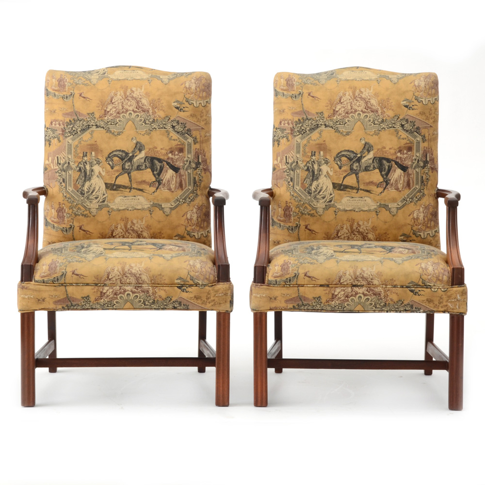 Pair of Equestrian Motif Armchairs