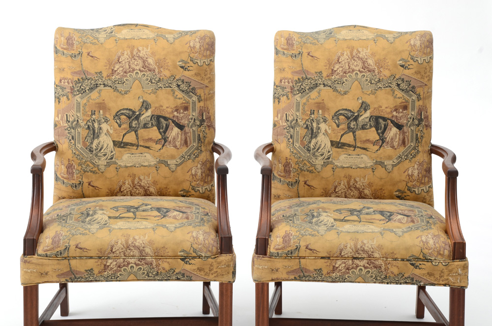 Pair of Equestrian Motif Armchairs