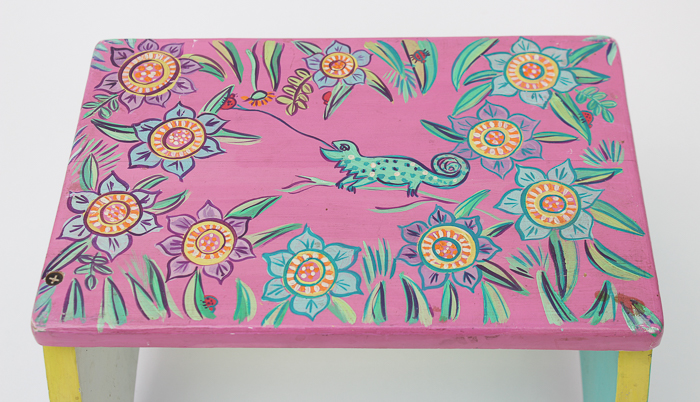 Folk-Decorated Footstool by L. Fenster