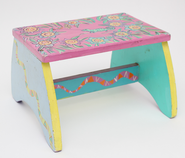 Folk-Decorated Footstool by L. Fenster