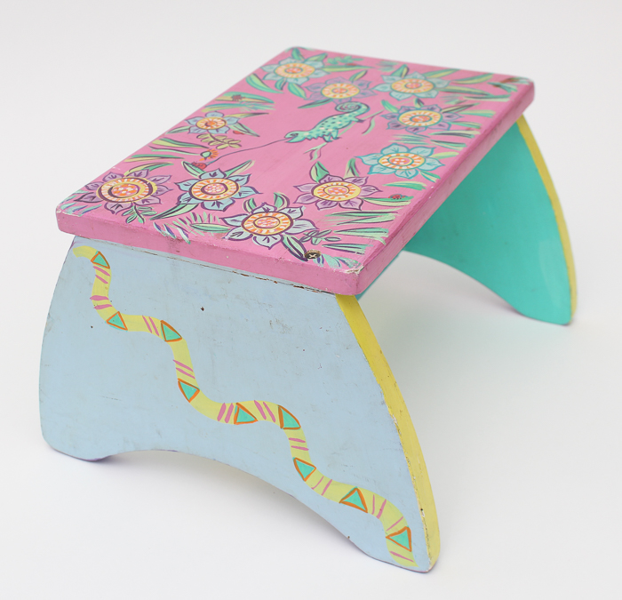 Folk-Decorated Footstool by L. Fenster