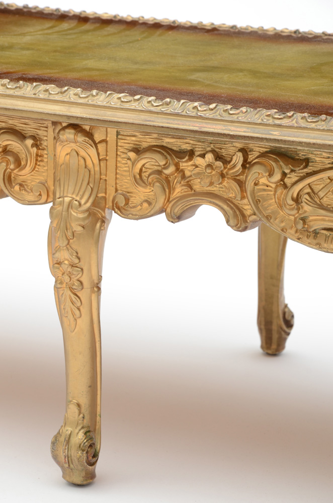 Ornate Gold Tone Reverse Painted Glass Coffee Table