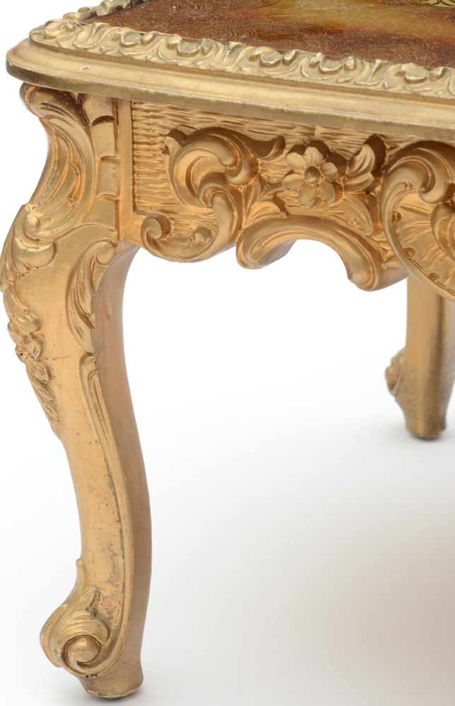 Ornate Gold Tone Reverse Painted Glass Coffee Table