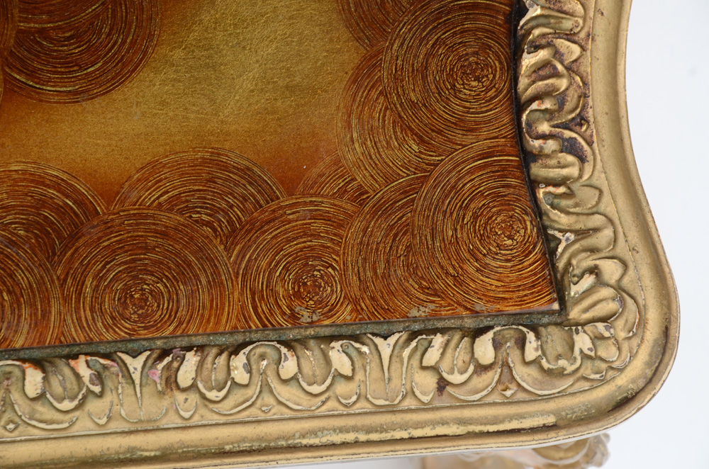 Ornate Gold Tone Reverse Painted Glass Coffee Table