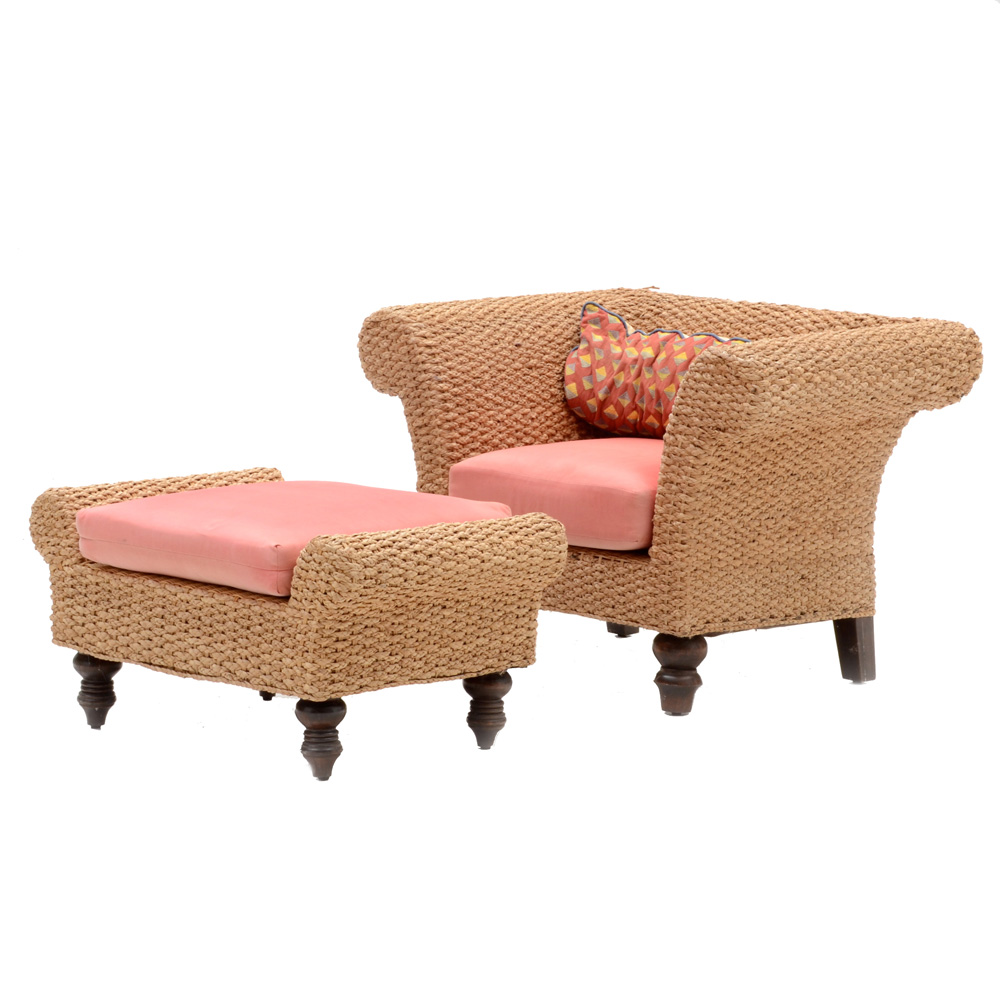 Braided Wicker Armchair with ottoman