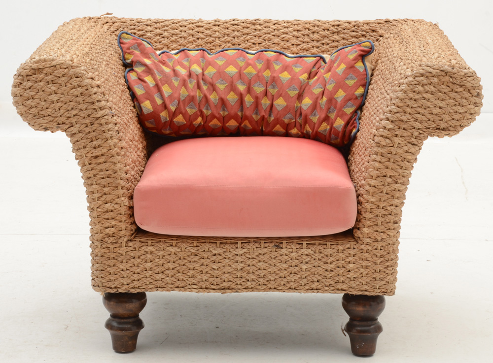 Braided Wicker Armchair with ottoman