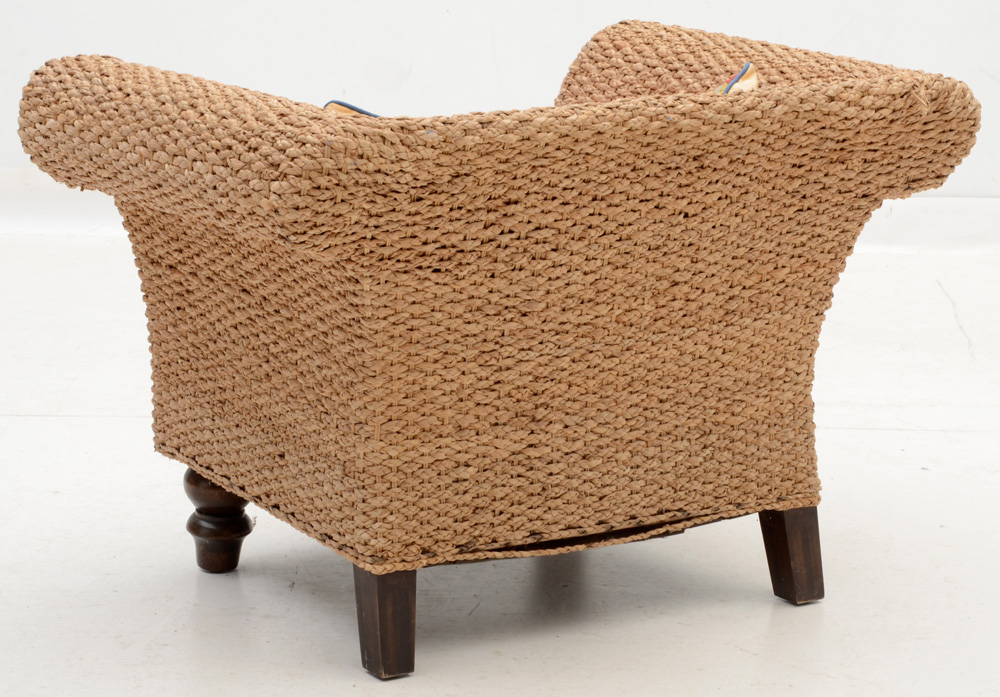 Braided Wicker Armchair with ottoman