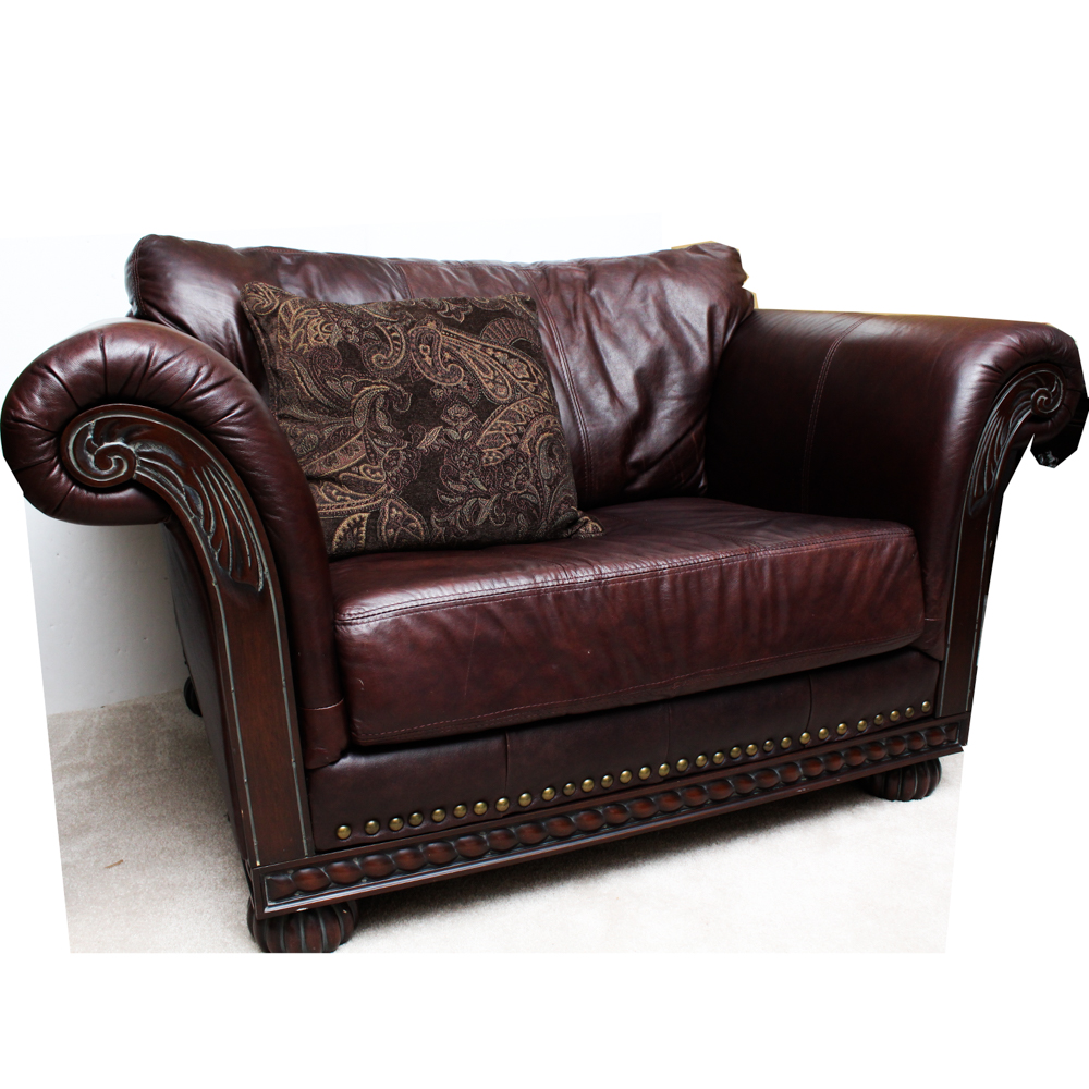 Leather Oversized Club Chair with Brass Tack Detail