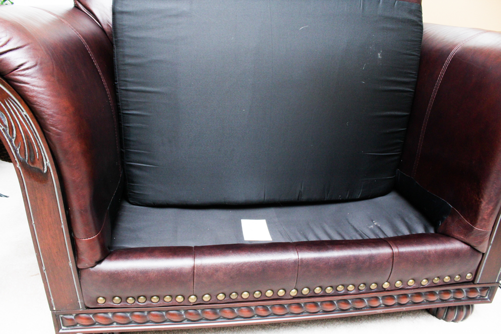 Leather Oversized Club Chair with Brass Tack Detail