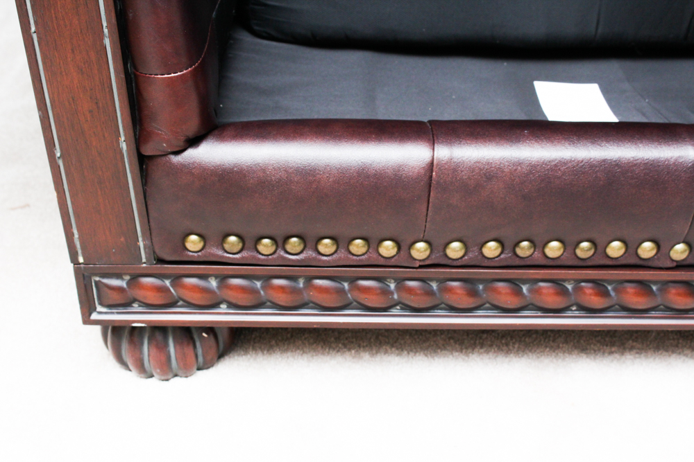 Leather Oversized Club Chair with Brass Tack Detail