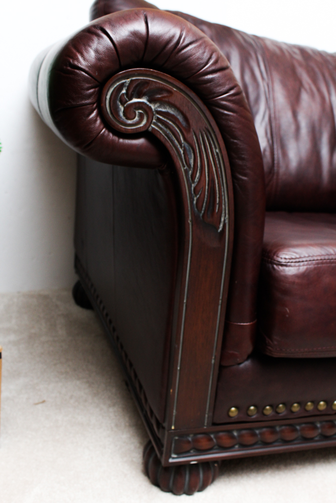 Leather Oversized Club Chair with Brass Tack Detail