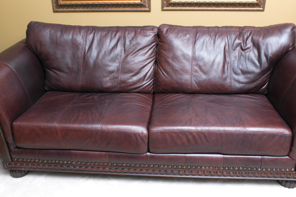Leather Sofa with Brass Tack Detail