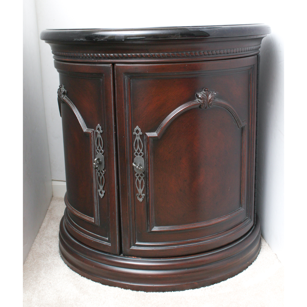 Round Black Marble Veneer Top Side Cabinet