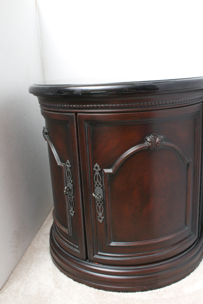 Round Black Marble Veneer Top Side Cabinet