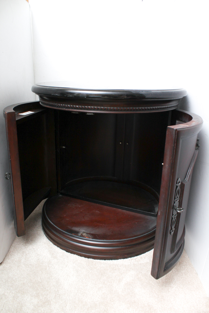 Round Black Marble Veneer Top Side Cabinet