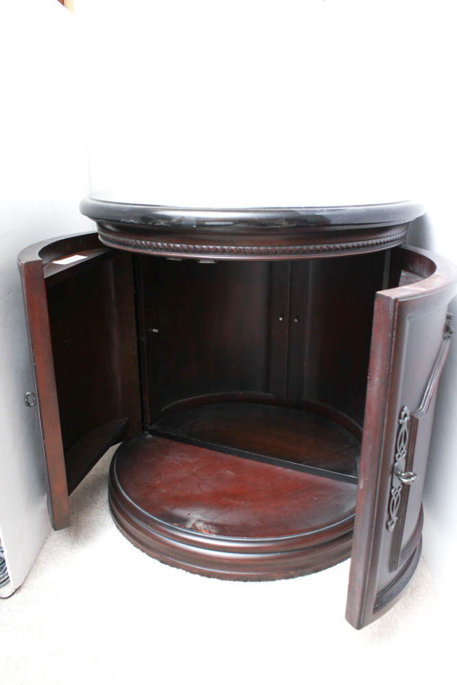 Round Black Marble Veneer Top Side Cabinet