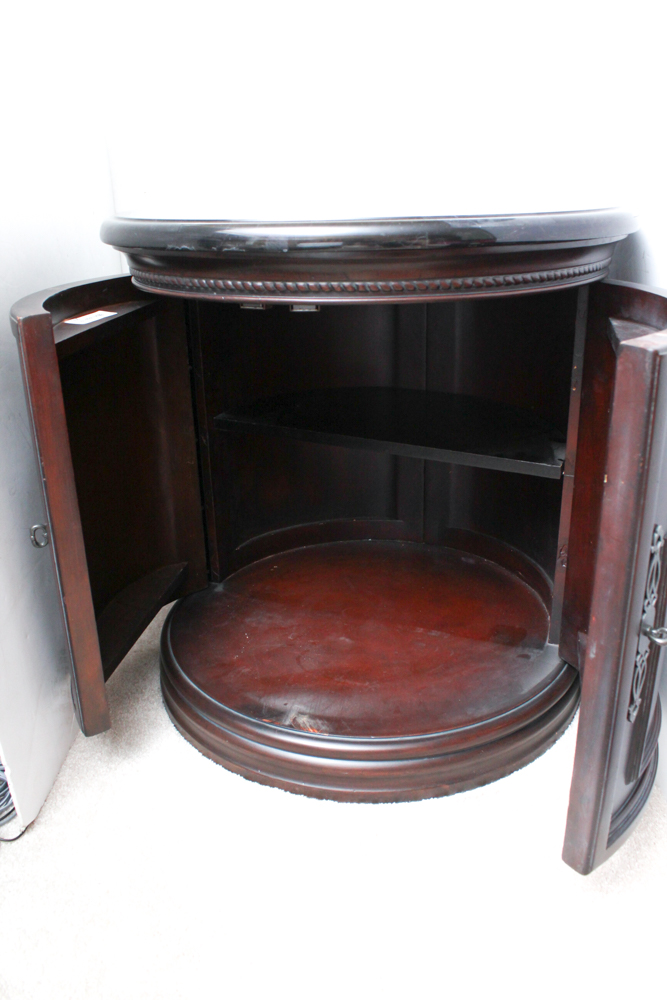 Round Black Marble Veneer Top Side Cabinet